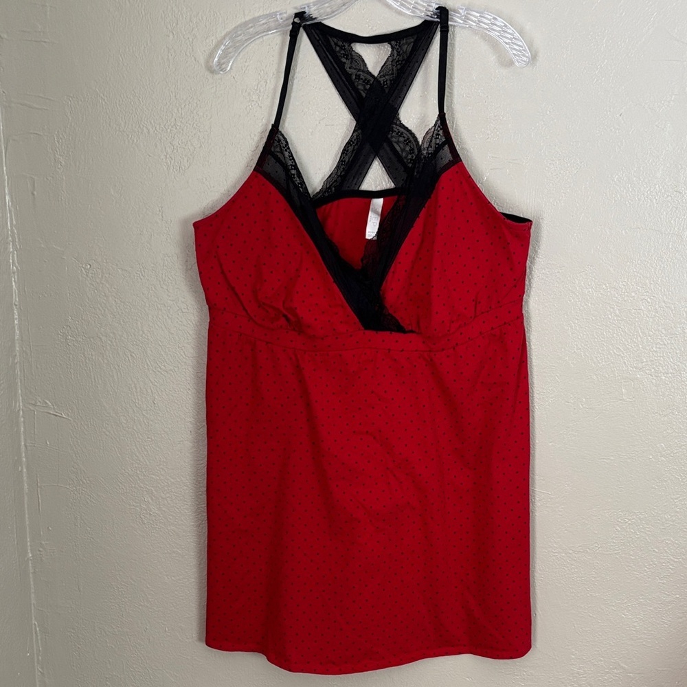Cacique Lane Bryant Lace-Back Red Dot Chemise Plus Size‎ 22/24 3X